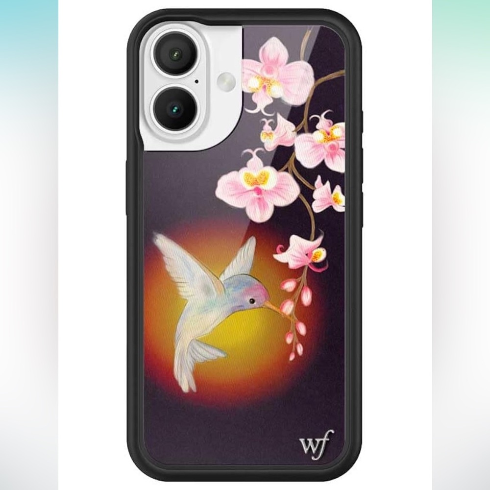 Wildflowers Hummingbird iPhone 16 Pro Case - Black and Pink
